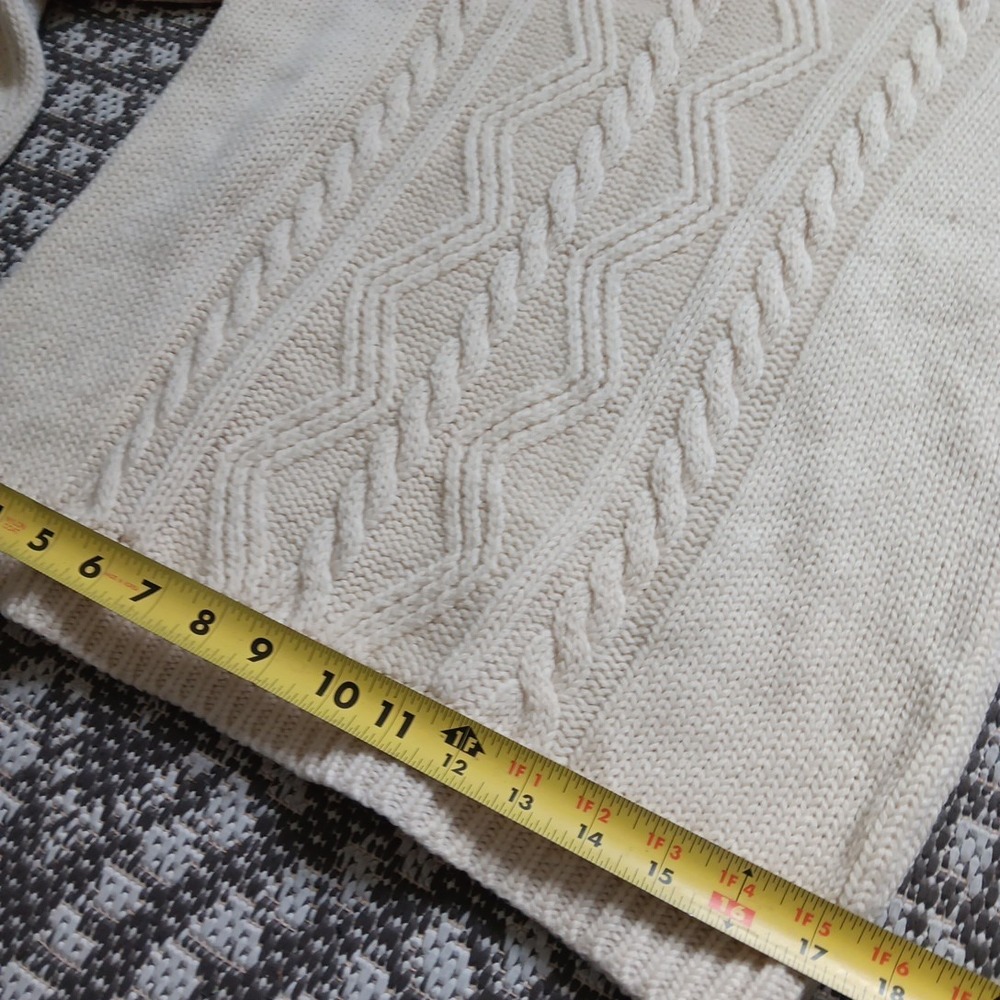 VTG SEARS Fishermans Sweater Cable Knit Size 40 Ivory 100% Wool MARY LEWIS Retro - Picture 9 of 10